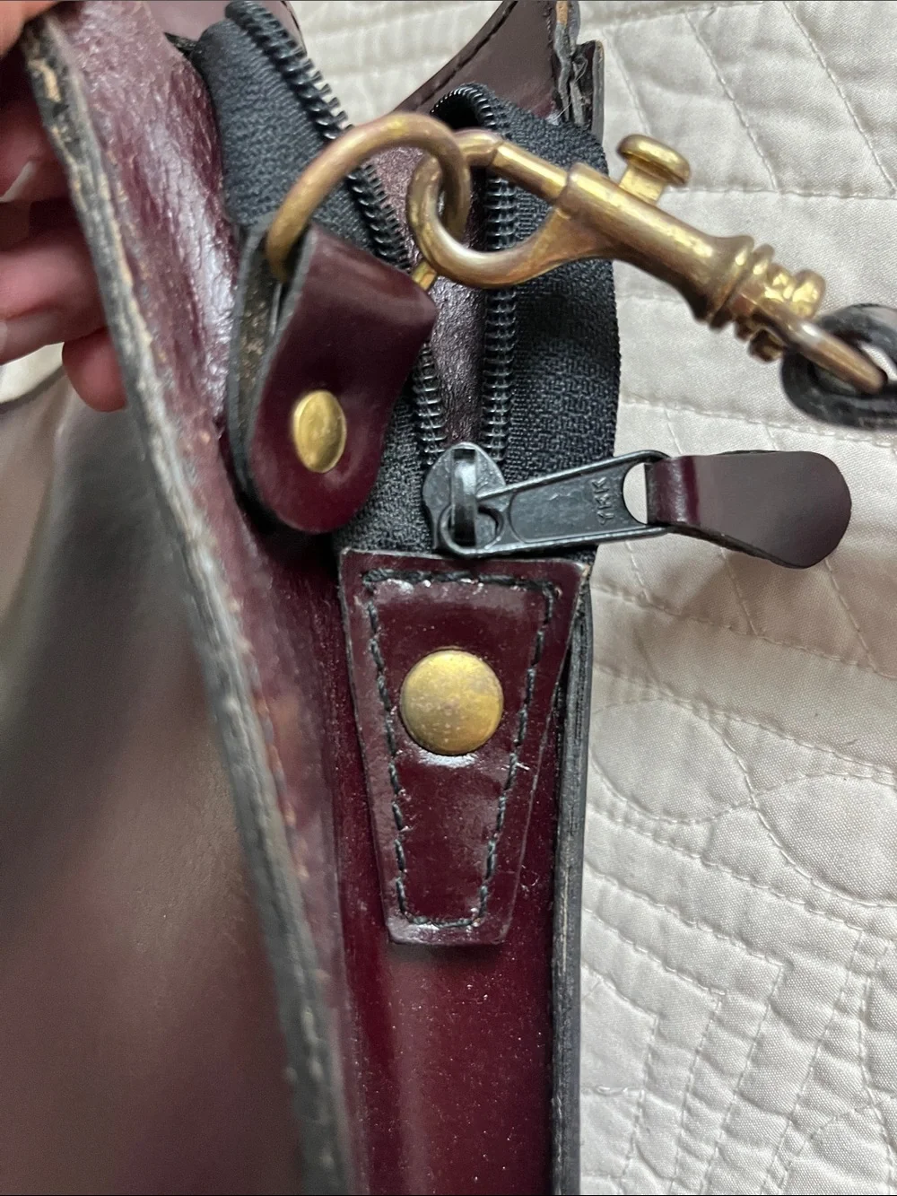 Vintage Burgundy Patent Leather Briefcase Satchel Bag with Gold Hardware